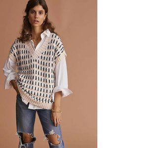 Anthropologie Cream and Black Sweater Vest